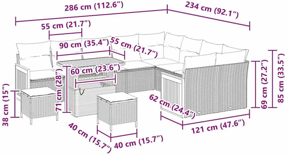 Sodo Sofų Rinkinys 13 vnt. 9-Vietų skaičius Juoda ir kreminė