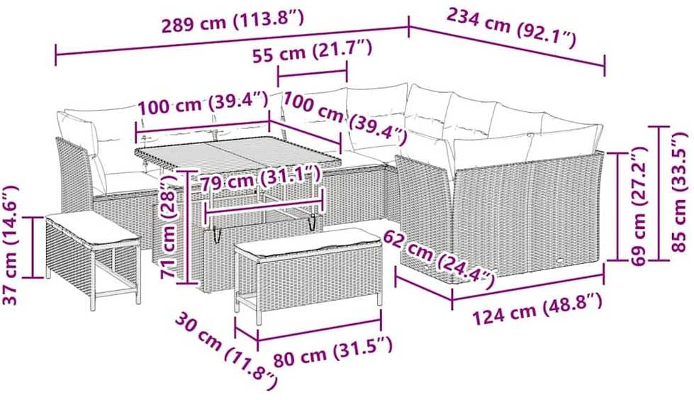 Sodo Sofų Rinkinys 12 vnt. 9-Vietų skaičius Bežinė ir kreminė