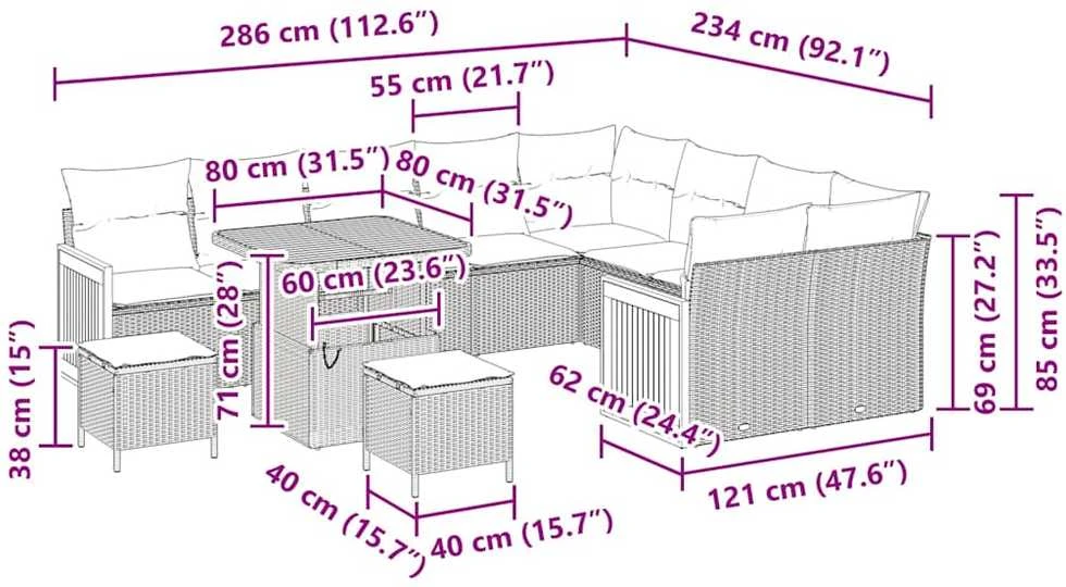 Sodo Sofų Rinkinys 13 vnt. 9-Vietų skaičius Juoda ir kreminė