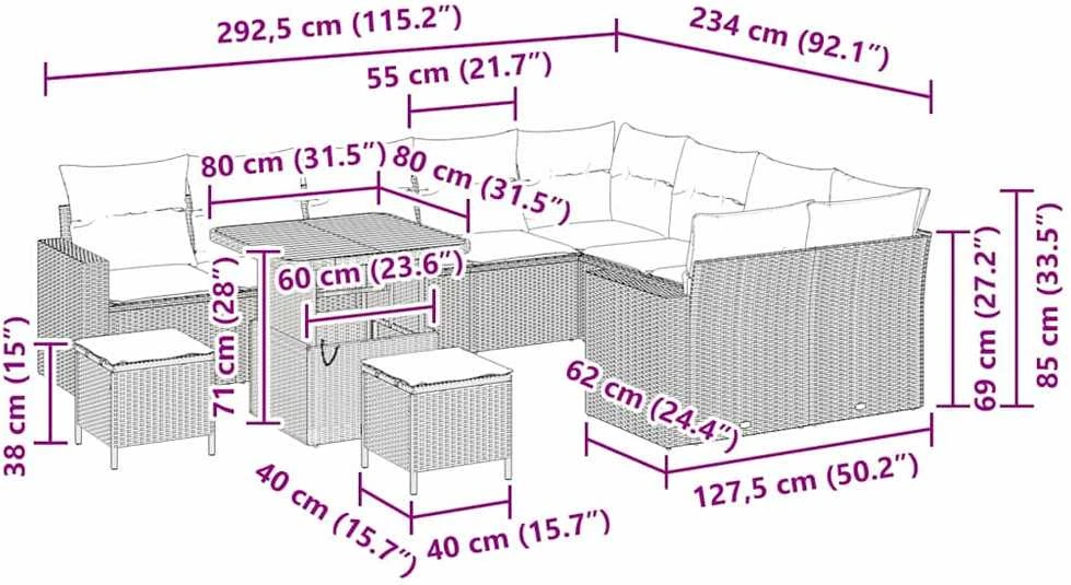 Sodo Sofų Rinkinys 13 vnt. 10-Vietų skaičius Bežinė ir kreminė