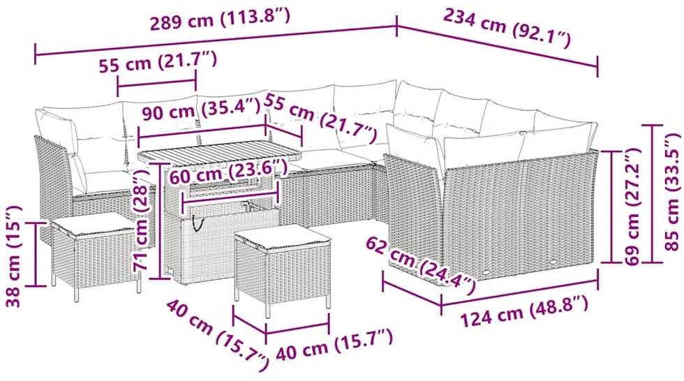 Sodo Sofų Rinkinys 12 vnt. 9-Vietų skaičius Bežinė ir kreminė
