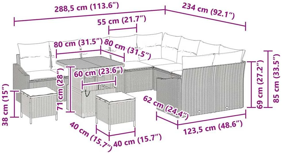 Sodo Sofų Rinkinys 12 vnt. 7-Vietų skaičius Pilka Poli ratanas
