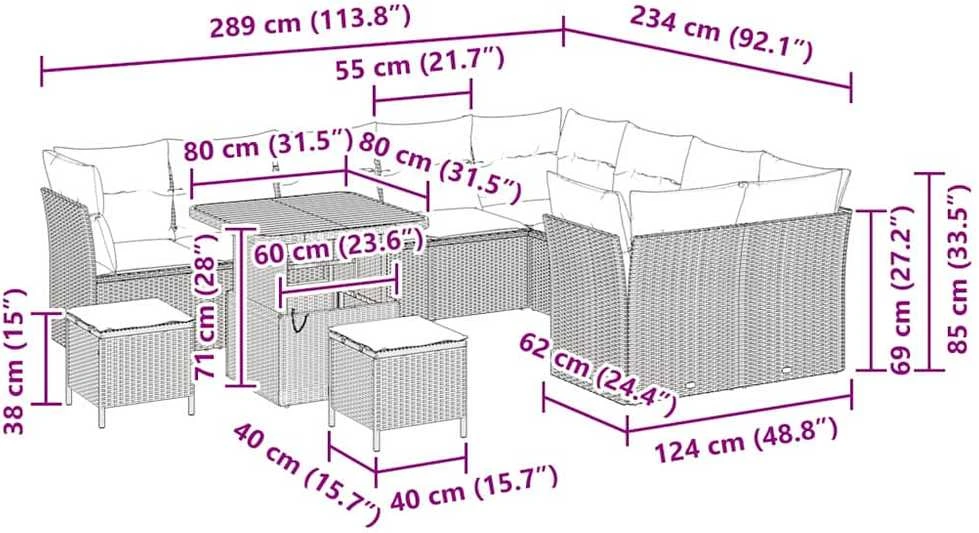 Sodo Sofų Rinkinys 12 vnt. 9-Vietų skaičius Juoda ir kreminė