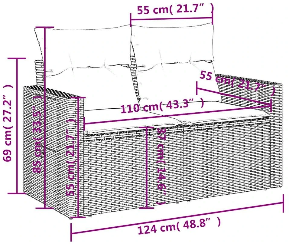 12 dalių sodo sofų komplektas su pagalvėlėmis, juodas, poliratanas