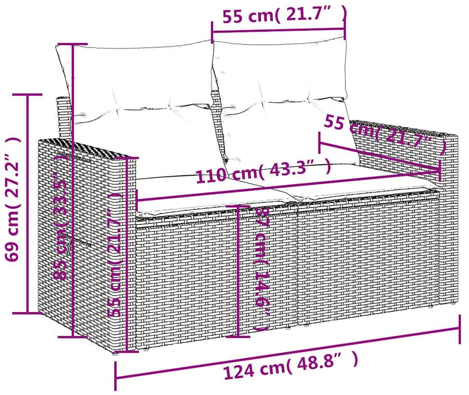 12 dalių sodo sofų komplektas su pagalvėlėmis, pilkas, poliratanas