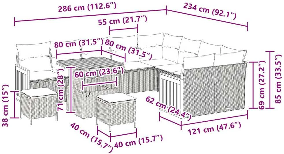 Sodo Sofų Rinkinys 13 vnt. 9-Vietų skaičius Bežinė ir kreminė