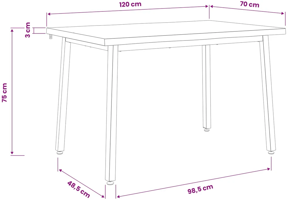 Kvadratinis valgomojo stalas 120 x 70 x 75 cm