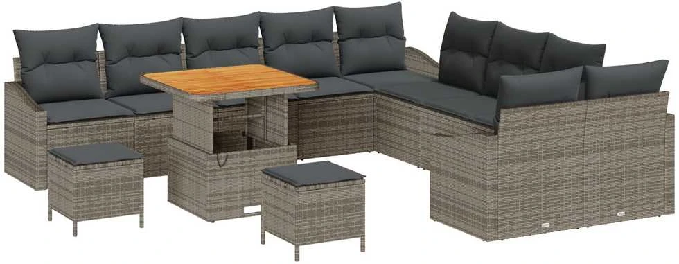 Sodo Sofų Rinkinys su pagalve 13 pcs Pilka Poli ratanas