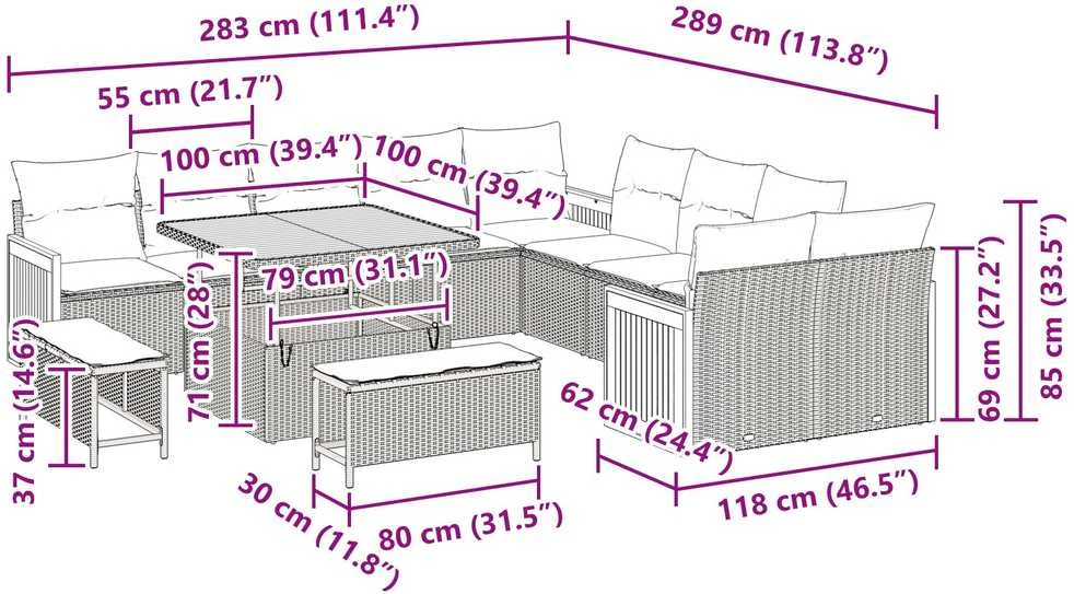 Sodo Sofų Rinkinys 13 vnt. 12-Vietų skaičius Pilka