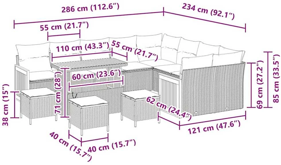 Sodo Sofų Rinkinys 14 vnt. 10-Vietų skaičius Bežinė ir kreminė