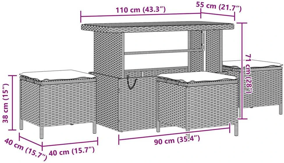 Lauko baldų komplektas Sodo Sofų Rinkinys 13 vnt. Pilka poliratanas