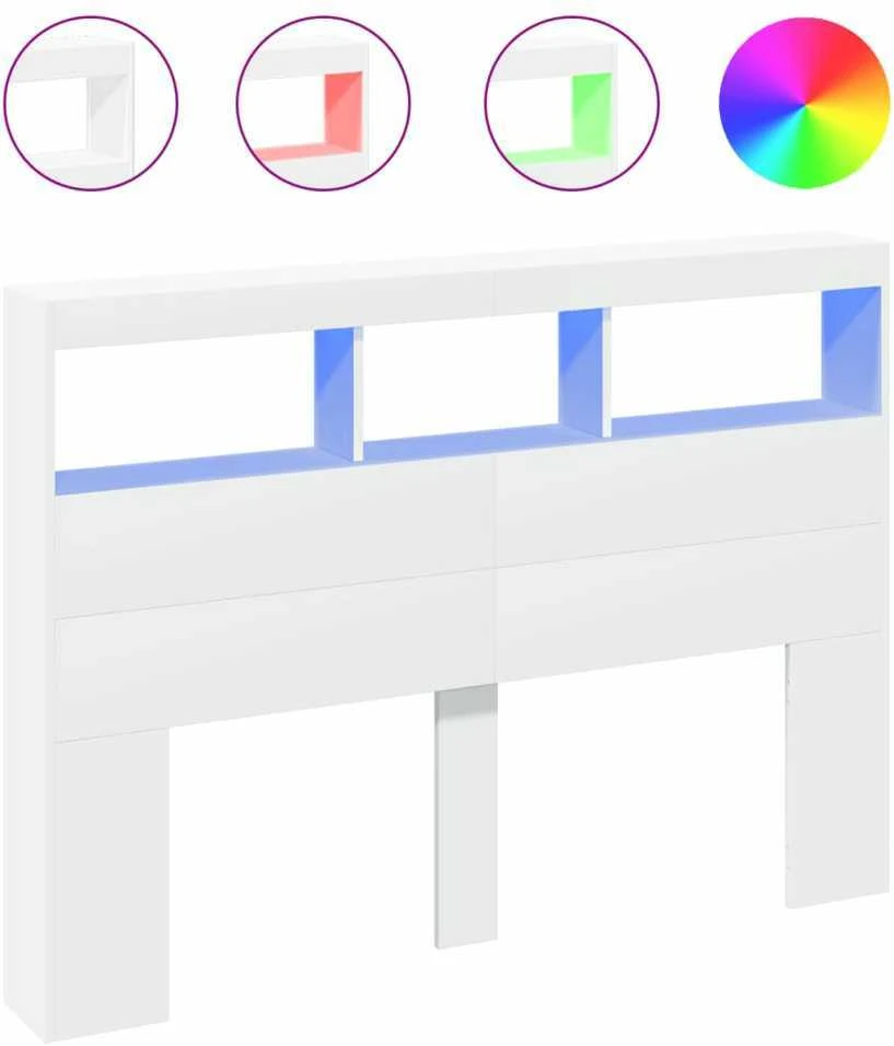 Galvūgalis-spintelė su LED, baltos spalvos, 140x17x102cm