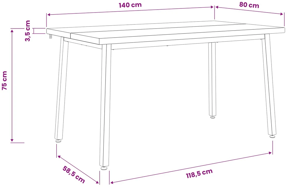 Kvadratinis valgomojo stalas 140 x 80 x 75 cm
