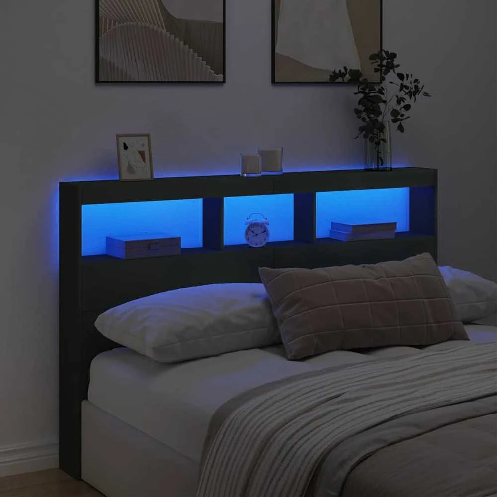 Galvūgalis-spintelė su LED, juodos spalvos, 160x17x102cm