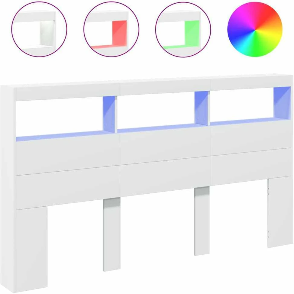 Galvūgalis-spintelė su LED, baltos spalvos, 180x17x102cm