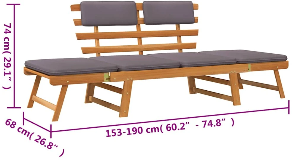 2-1 Sodo sofa su pagalvėmis, 190cm, akacijos medienos masyvas