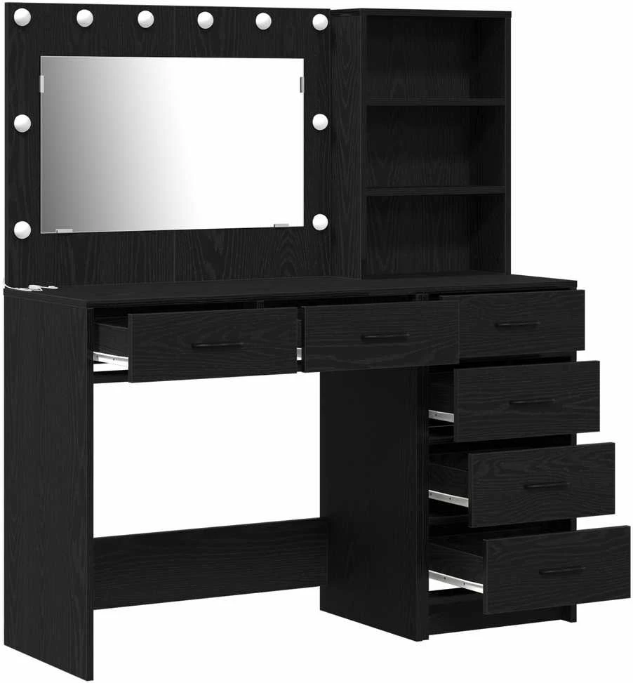 Makiažo stalas 2 vnt. Juoda 78.5 x 41 x 135 cm Apdirbta mediena