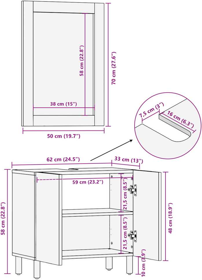 Vonios baldų rinkinys 2 pcs Ruda akacijos medienos masyvas