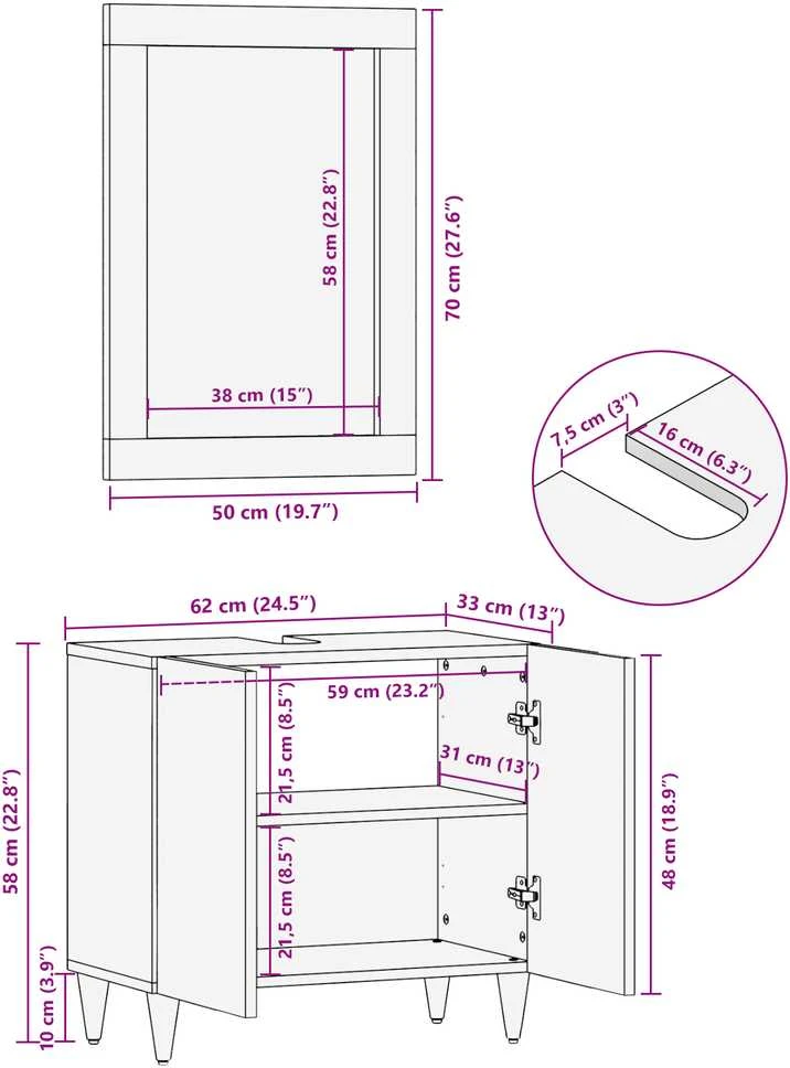 Vonios spintos komplektas 2 vnt. Medus ruda 62 x 33 x 58 cm