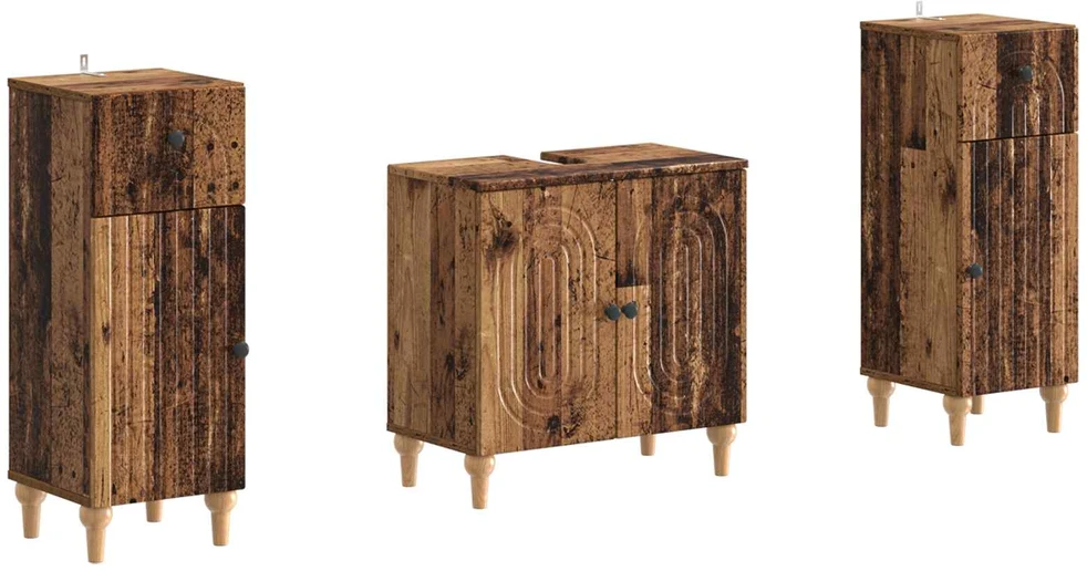 3 dalių vonios spintelių komplektas ALKMAAR Sendintos medienos