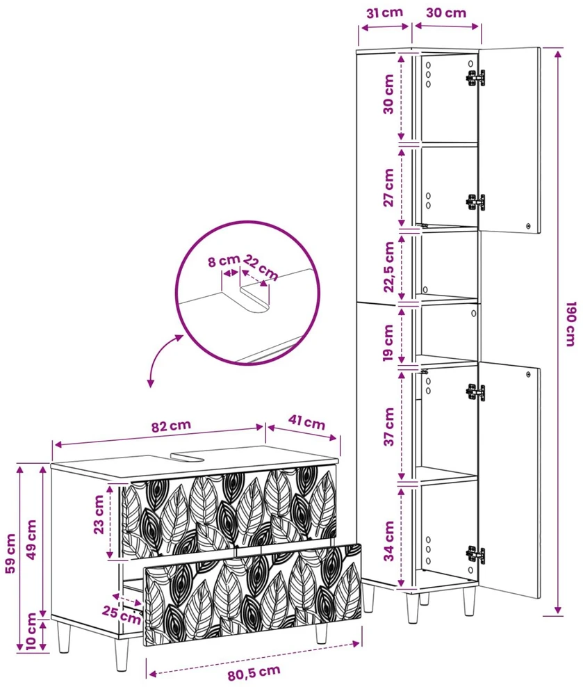 2 dalių vonios spintelių rinkinys DELFT Pilka Sonoma