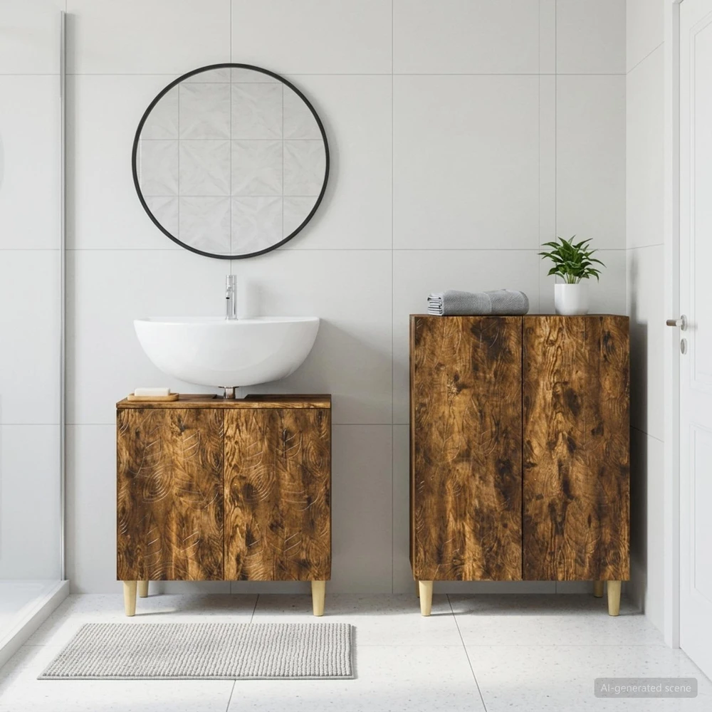 2 dalių vonios spintelių rinkinys DELFT Dūminio ąžuolo