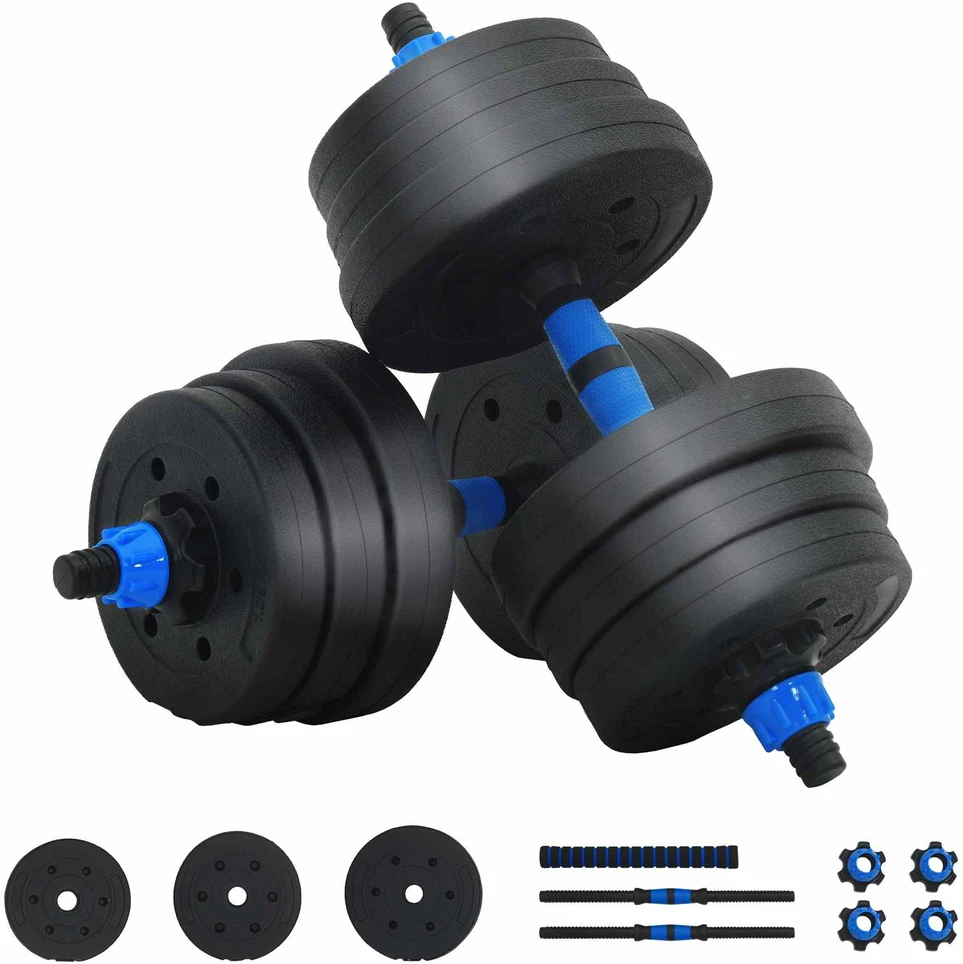 2-in-1 hantelių ir štangos rinkinys 20 kg Juoda ir mėlyna