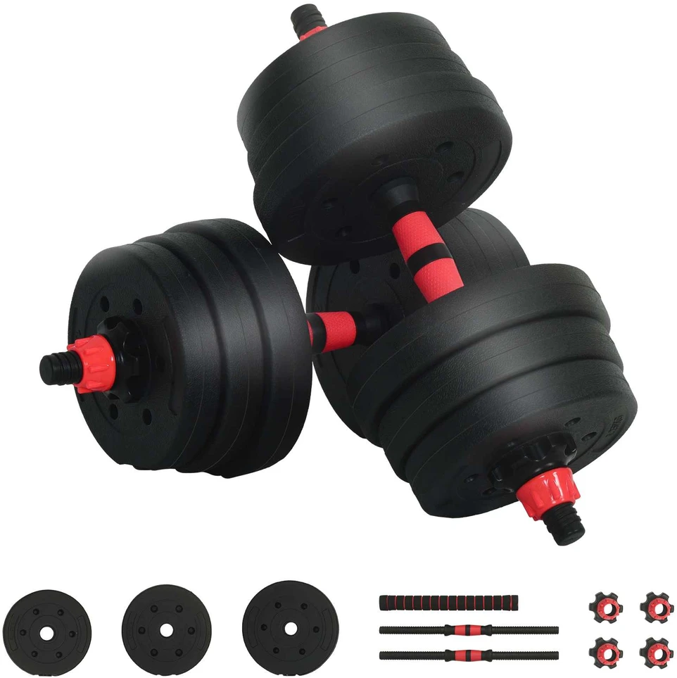 2-in-1 hantelių ir štangos rinkinys 20 kg Juoda ir raudona