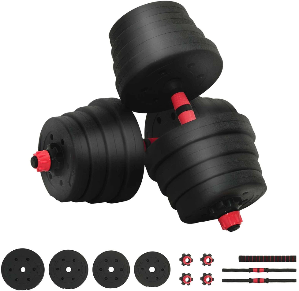 2-in-1 hantelių ir štangos rinkinys 30 kg Juoda ir raudona