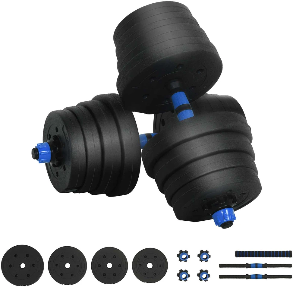 2-in-1 hantelių ir štangos rinkinys 30 kg Juoda ir mėlyna
