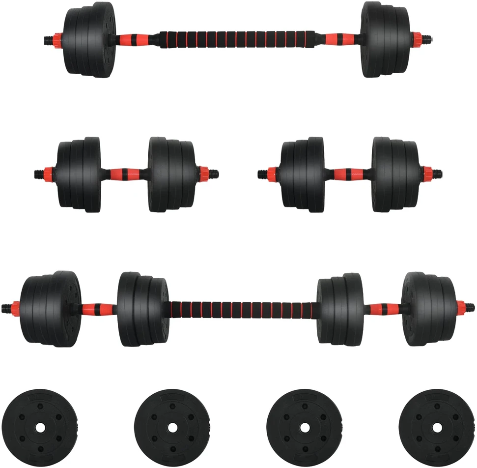 2-in-1 hantelių rinkinys 30kg Juoda ir raudona