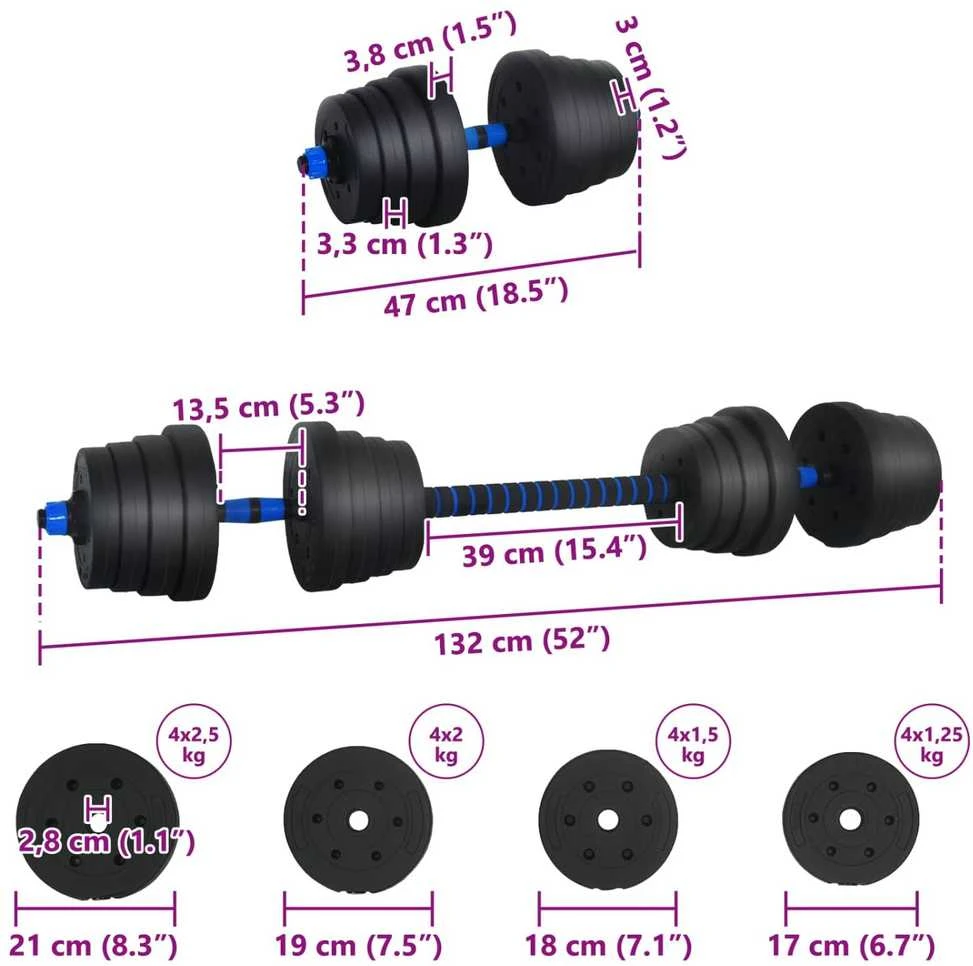 2-in-1 hantelių rinkinys 40 kg Juoda ir mėlyna