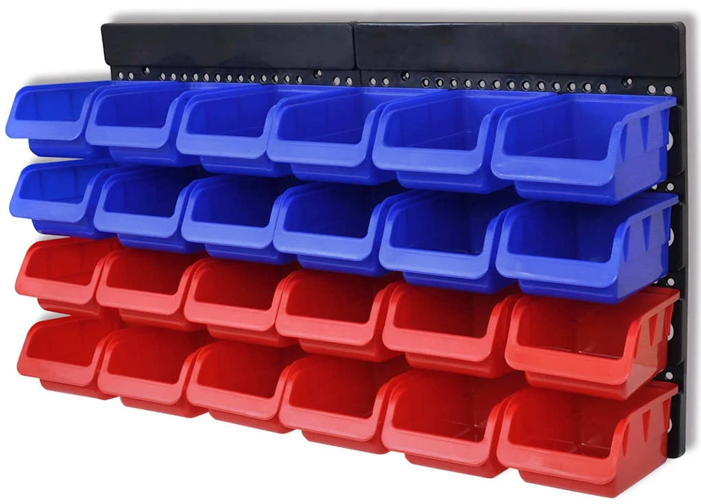 2 Įrankių Sienelės su Plastikinėmis Dėžutėmis, Mėlyna ir Raudona