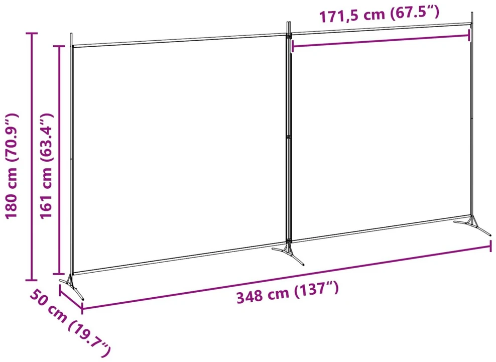 2-Skyrių Kambario Separatorius Smėlio 348 x 180 cm Audinys