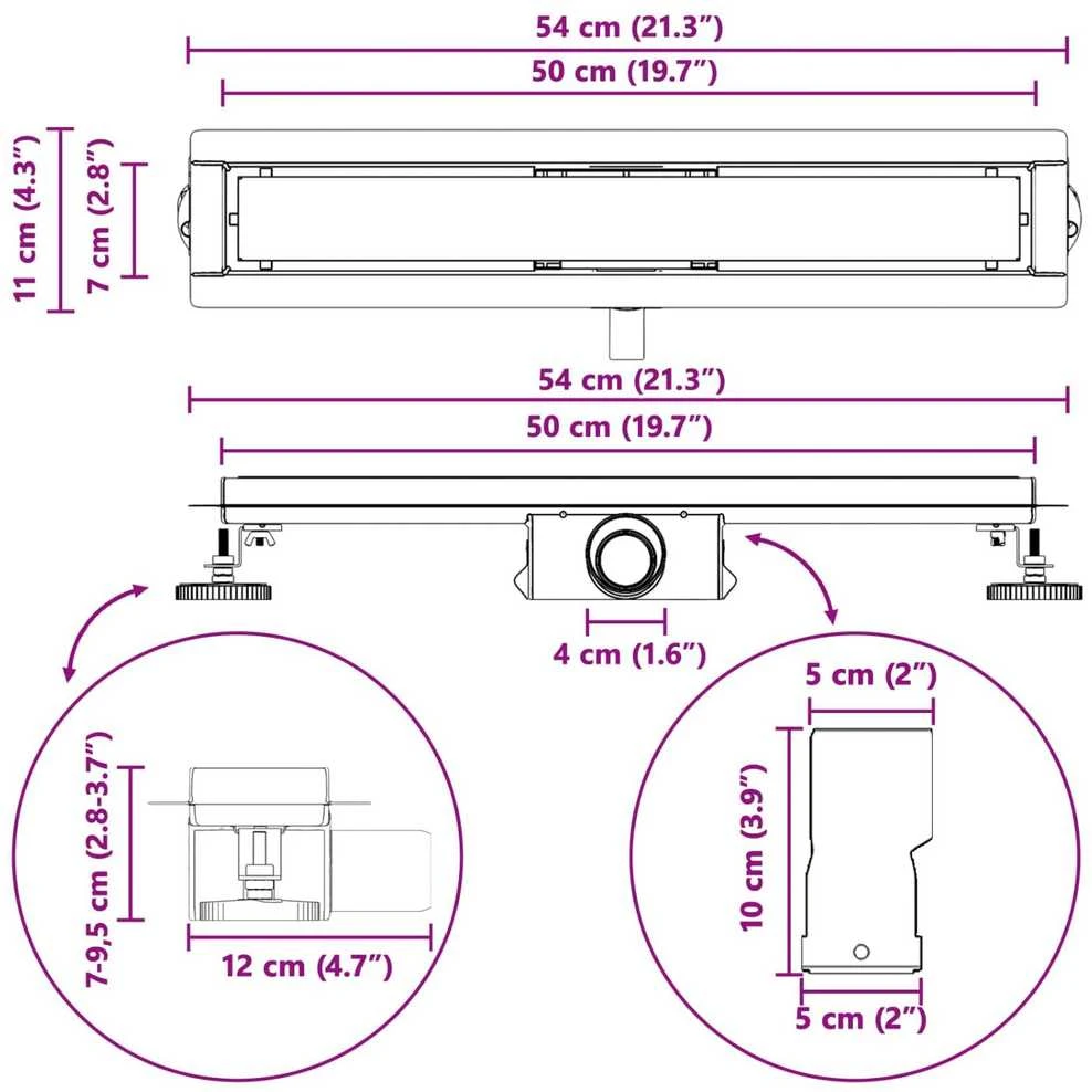 2 viename dušo nutekėjimas Juoda 50 cm Nerūdijantis plienas 304