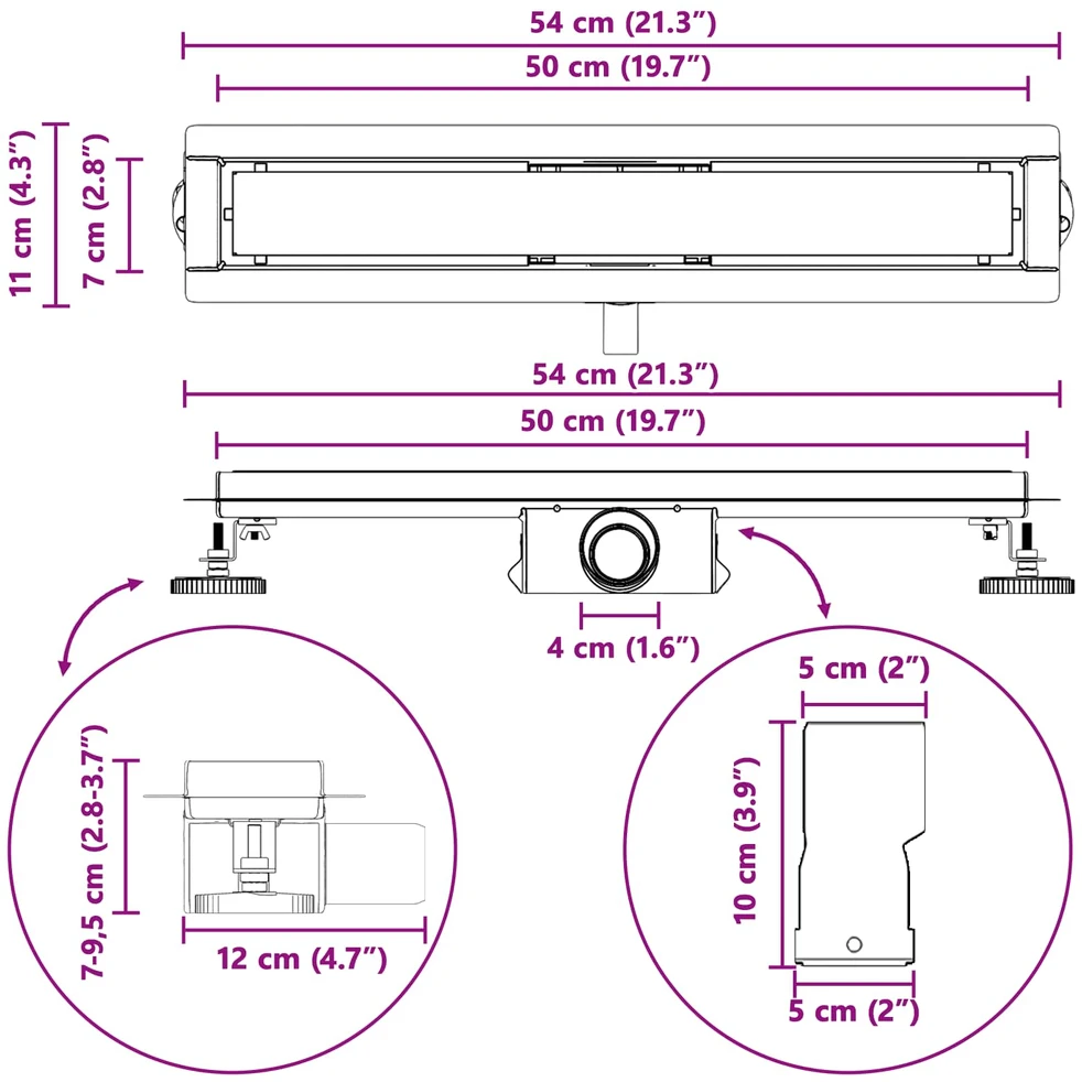 2 viename dušo nutekėjimas Juoda 50 cm Nerūdijantis plienas 304