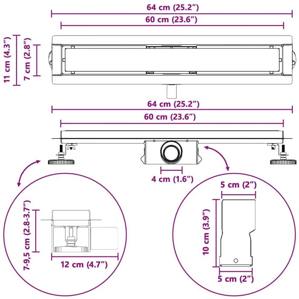 2 viename dušo nutekėjimas Juoda 60 cm Nerūdijantis plienas 304