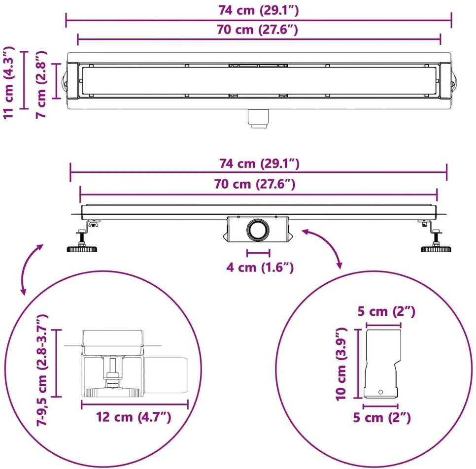 2 viename dušo nutekėjimas Juoda 70 cm Nerūdijantis plienas 304