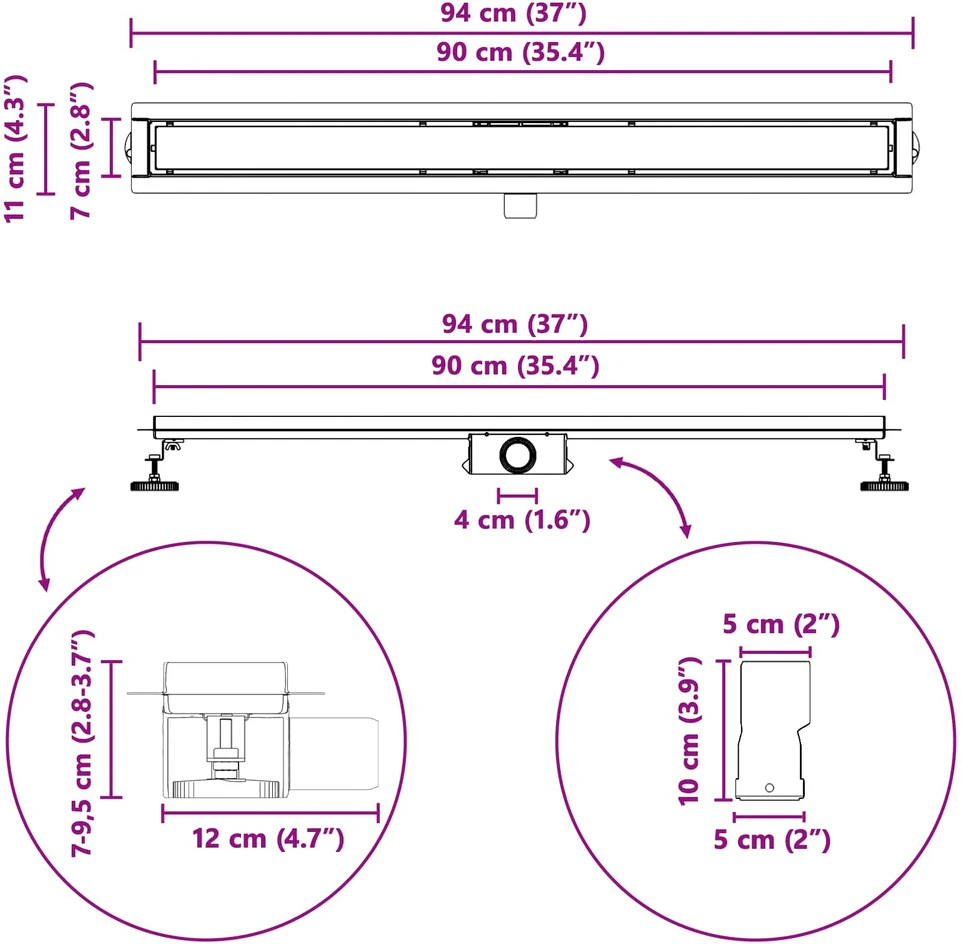 2 viename dušo nutekėjimas Juoda 90 cm Nerūdijantis plienas 304