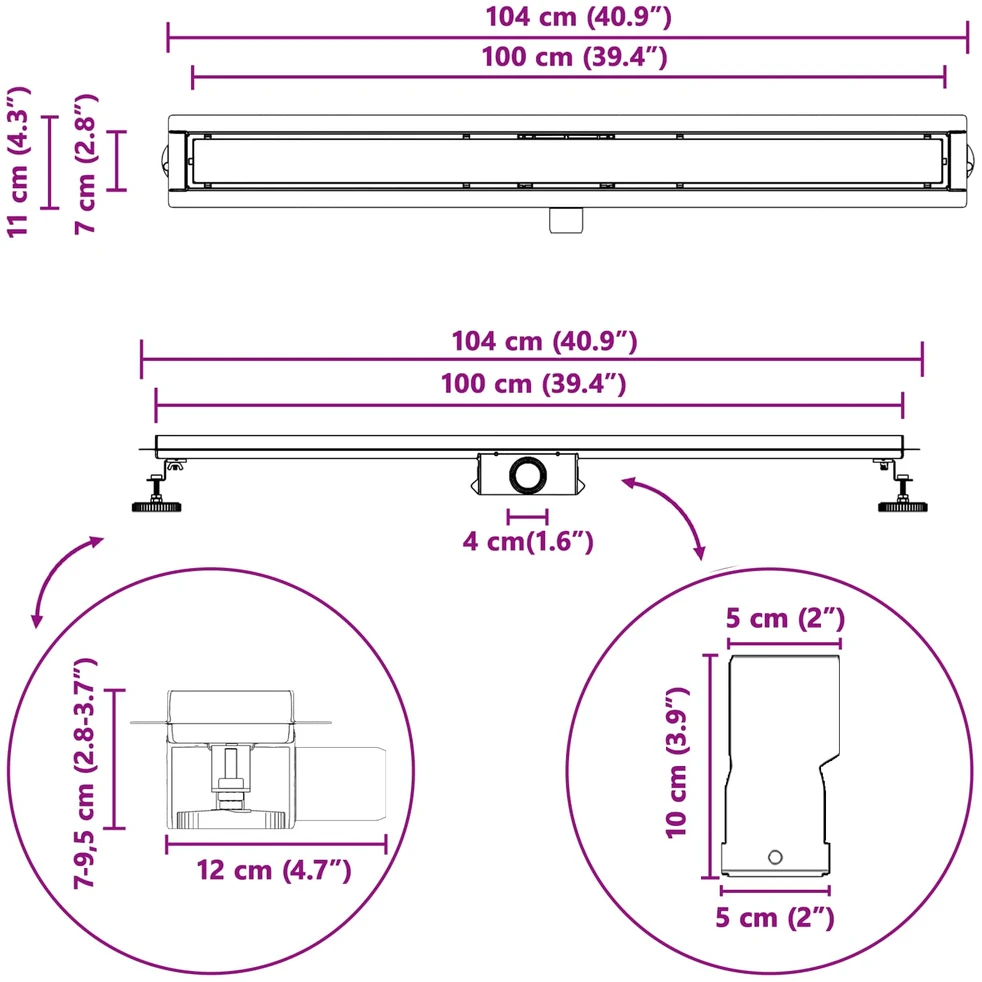 2 viename dušo nutekėjimas Sidabro 100 cm