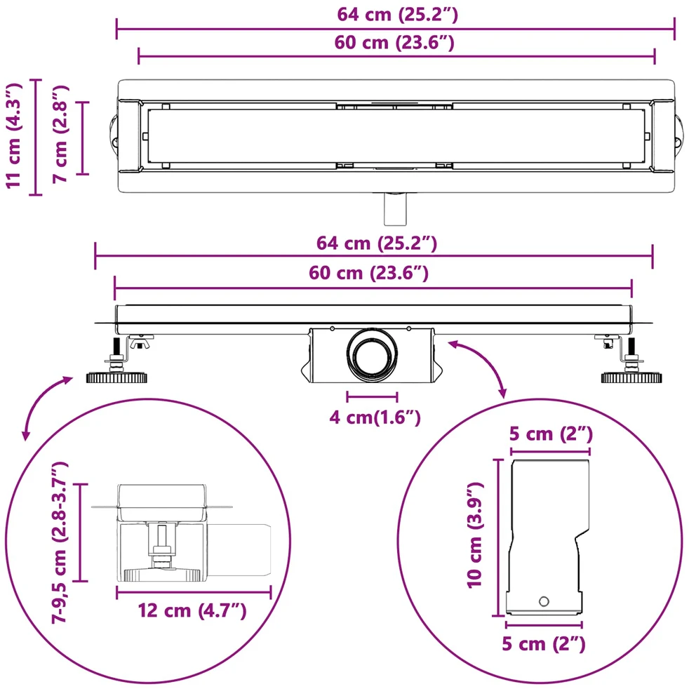 2 viename dušo nutekėjimas Sidabro 60 cm