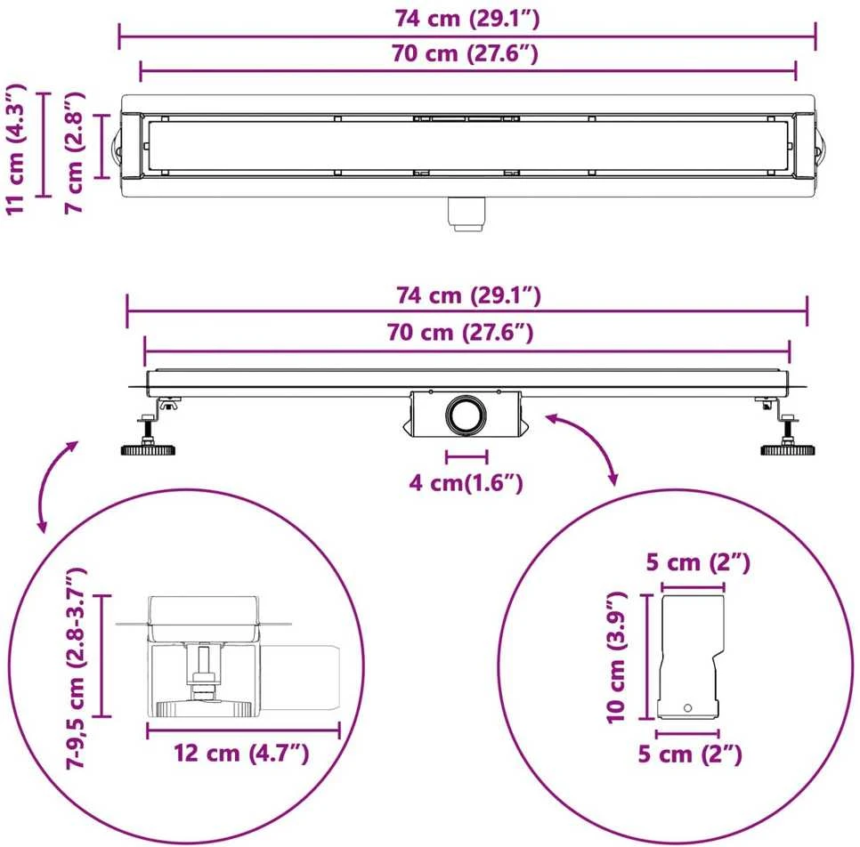 2 viename dušo nutekėjimas Sidabro 70 cm