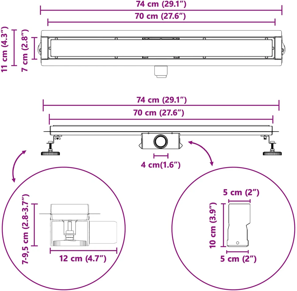2 viename dušo nutekėjimas Sidabro 70 cm