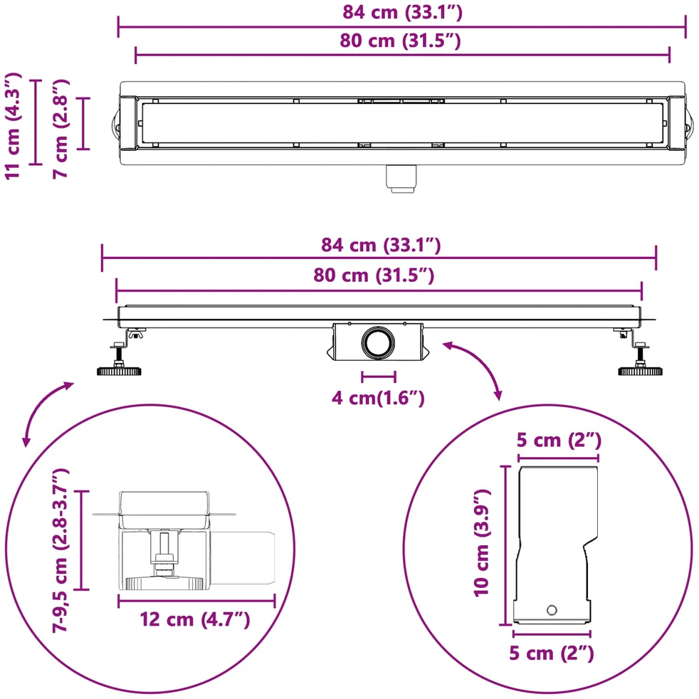 2 viename dušo nutekėjimas Sidabro 80 cm