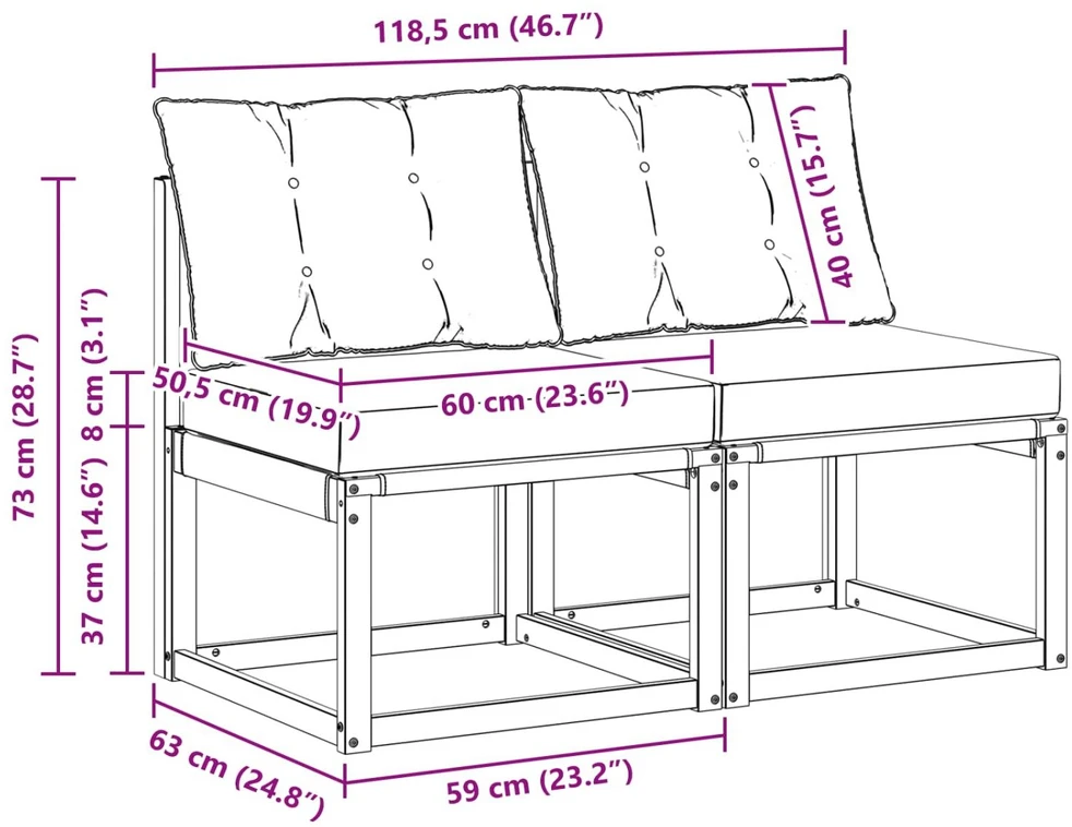 2 vnt. Lauko Vidurinis Sofa Balta