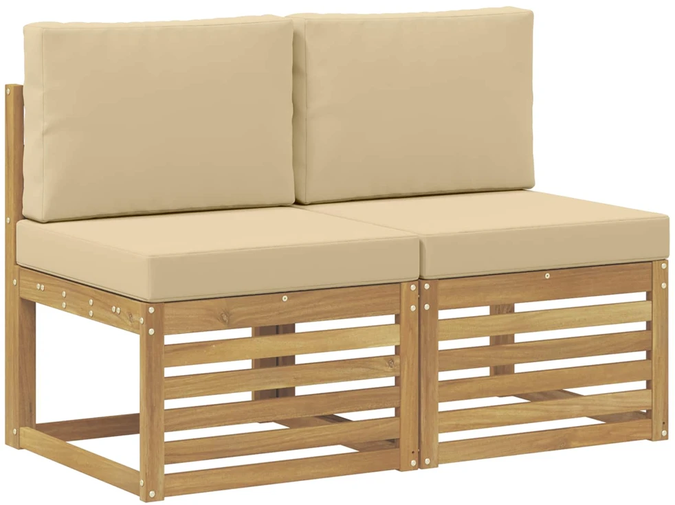 2 Vienetas Lauko Vidurinis Sofa Kietos akacijos mediena Balta