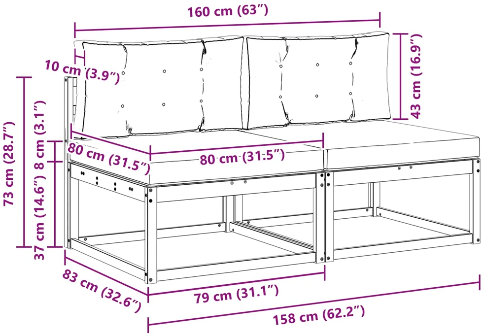 2 Vienetas Lauko Vidurinis Sofa Poliesteris Balta