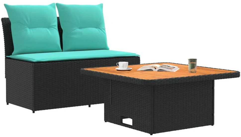 2 Vienetas Sodo vidurinė sofa su pakeliama lentele poliratanas