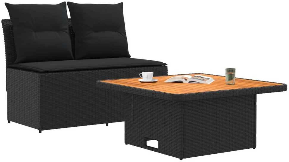 2 Vienetas Sodo vidurinė sofa su pakeliama lentele poliratanas