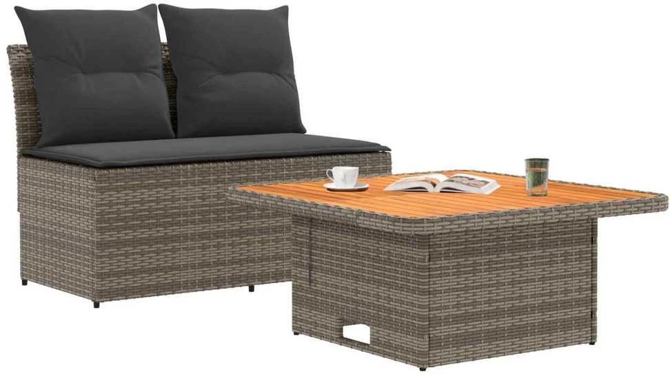 2 Vienetas Sodo vidurinė sofa su pakeliama lentele poliratanas